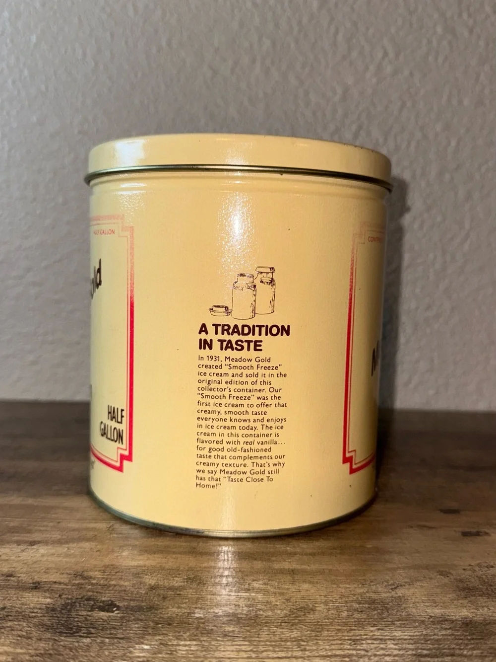 Meadow Gold Vanilla Ice Cream Tin Canister with Lid | 1931 Design